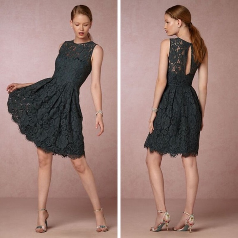 Anthropologie BHLDN Hitherto Kinsley Lace Dark Emerald Green Lacey Party Dress